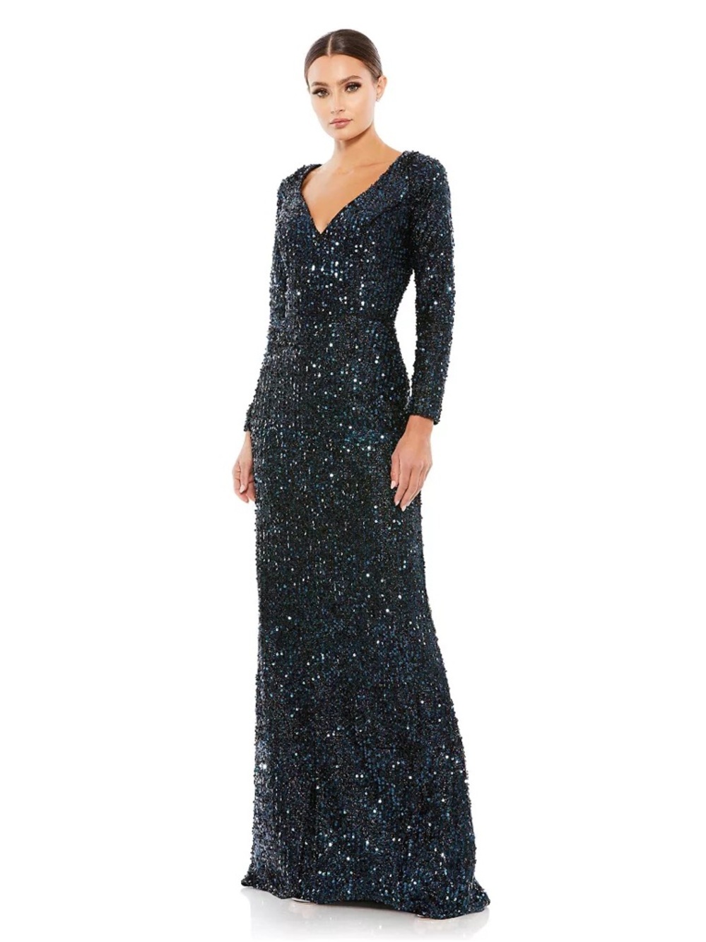 MAC DUGGAL Leena Sequined V-Neck Long Sleeve Gown Size 8